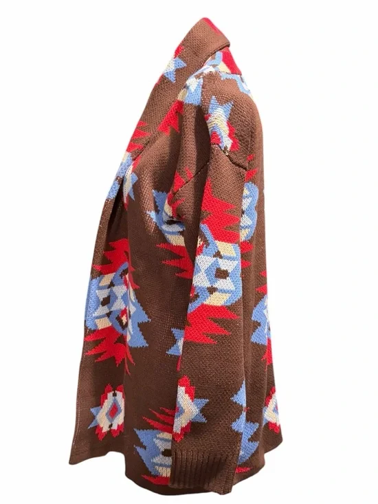 Lucky Brand Southwestern Aztec Geometric Pattern Open Front Sweater Shawl Collar - Picture 6 of 9